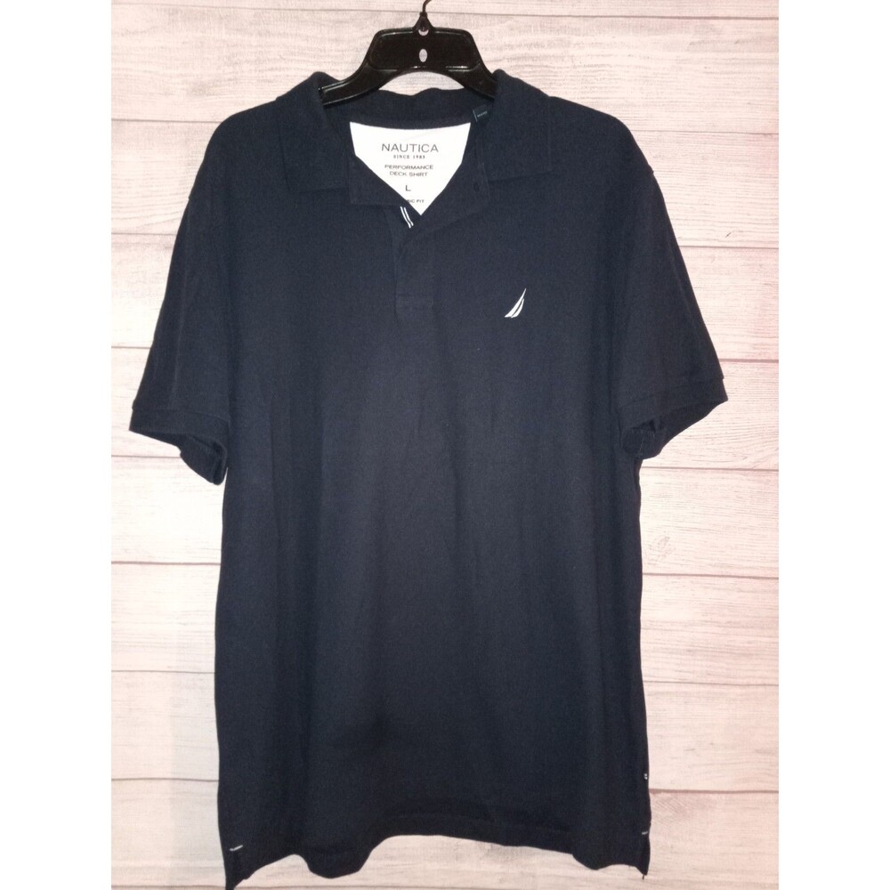Nautica Performance Deck Shirt Large Classics Fit Blue Polo Short Sleeve Shirt